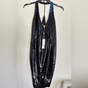 Halston Heritage Black and Blue Sequin Dress